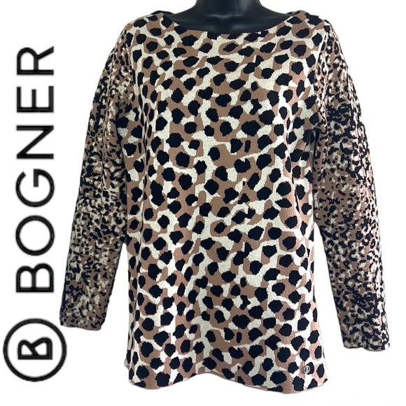 Bogner Cheetah Print Virgin Wool/Cashmere Knit Sweater Size S/6 - Picture 1 of 13
